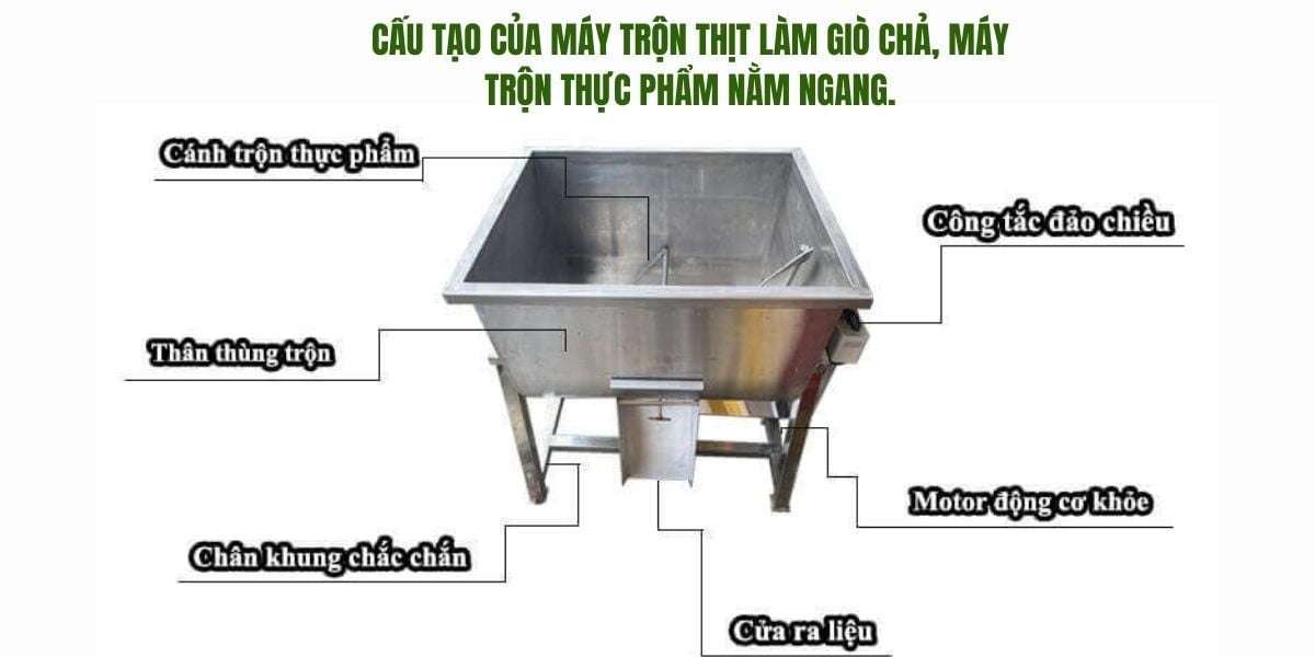 Cấu tạo của máy trộn thịt làm giò chả, máy trộn thực phẩm nằm ngang